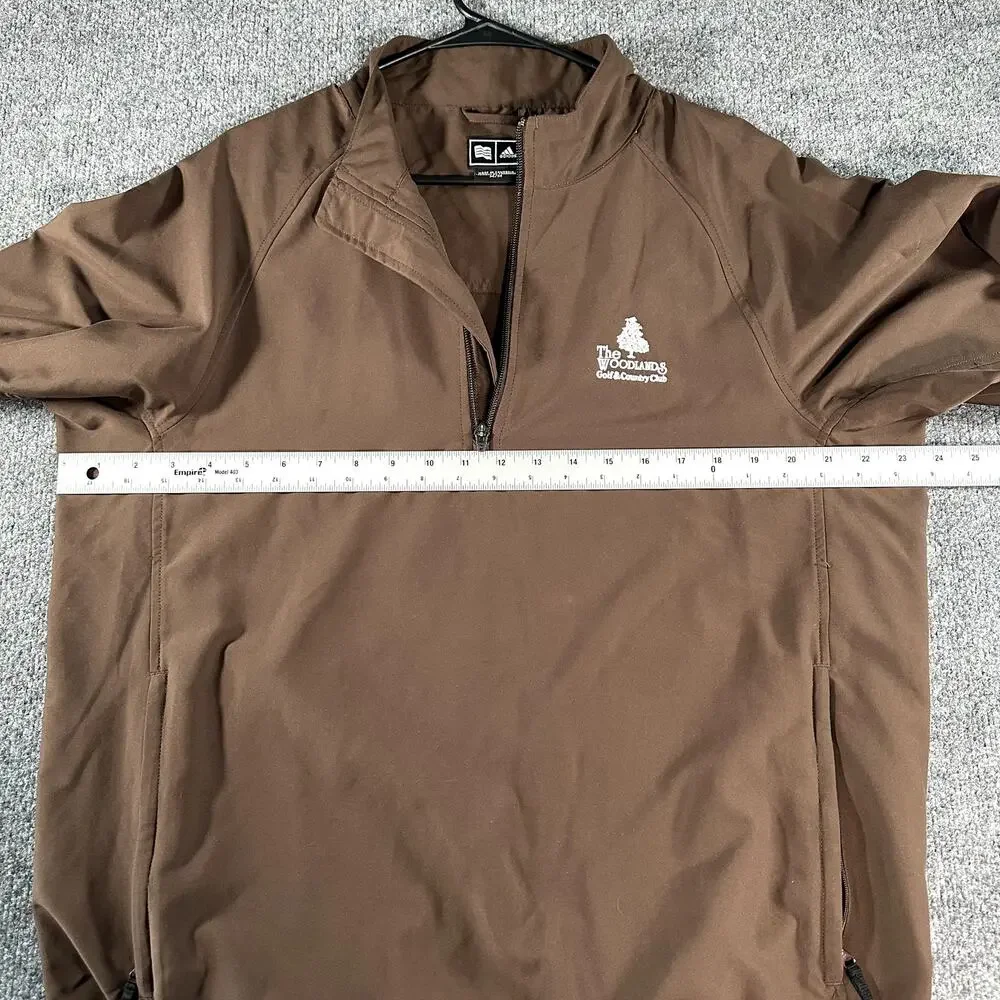 Adidas Golf Pullover Jacket Climaproof Mens M Brown Woodlands Golf Club 1/4 Zip